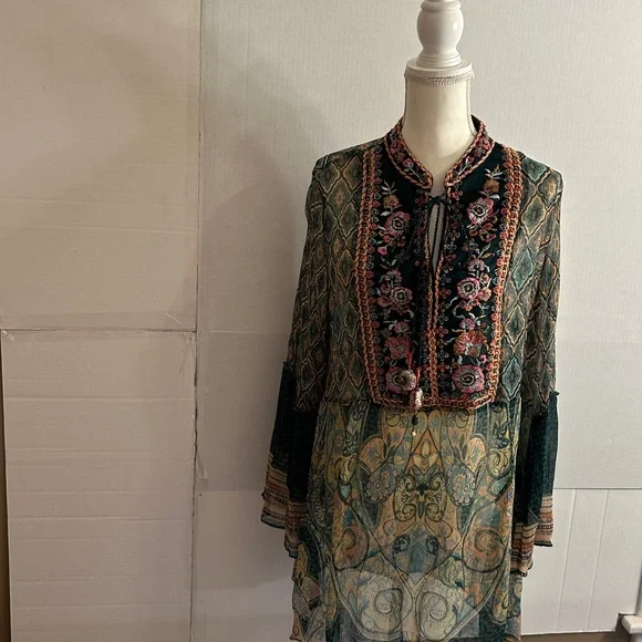 Soft Surroundings L/S Embroidered Embossed Emerald Shira Peasant Blouse Sz 3X - Picture 3 of 14